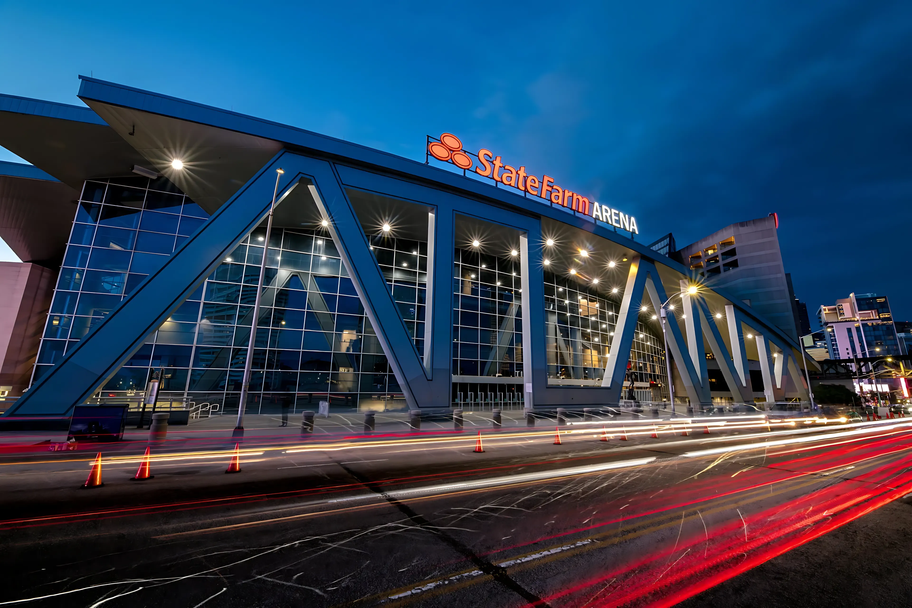 State Farm Arena at dusk, downtown Atlanta
